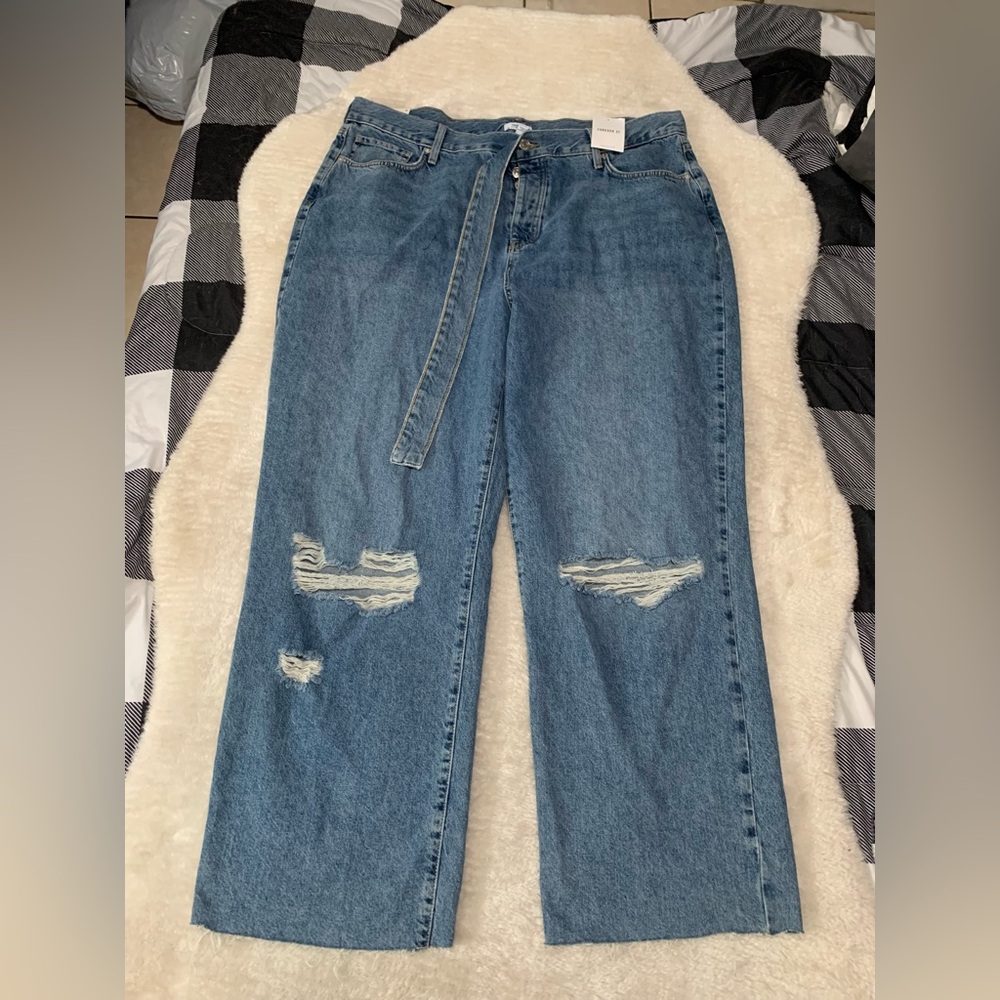 Forever 21 ‎ + High Rise Wide Ripped Womens Denim Jeans Plus Size 18